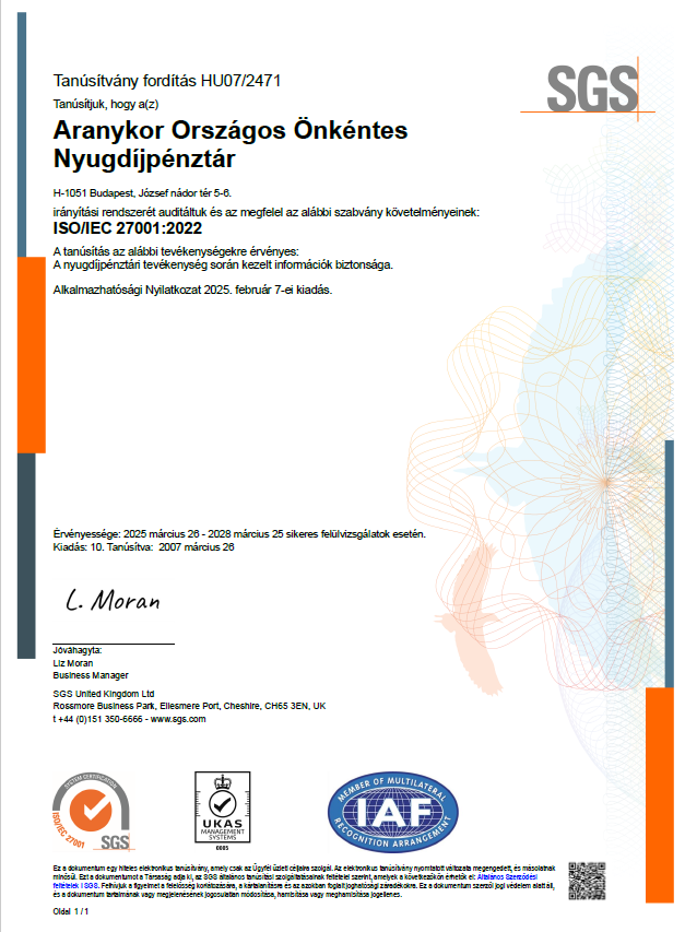 ISO27001 tanúsítvány 2019-2022